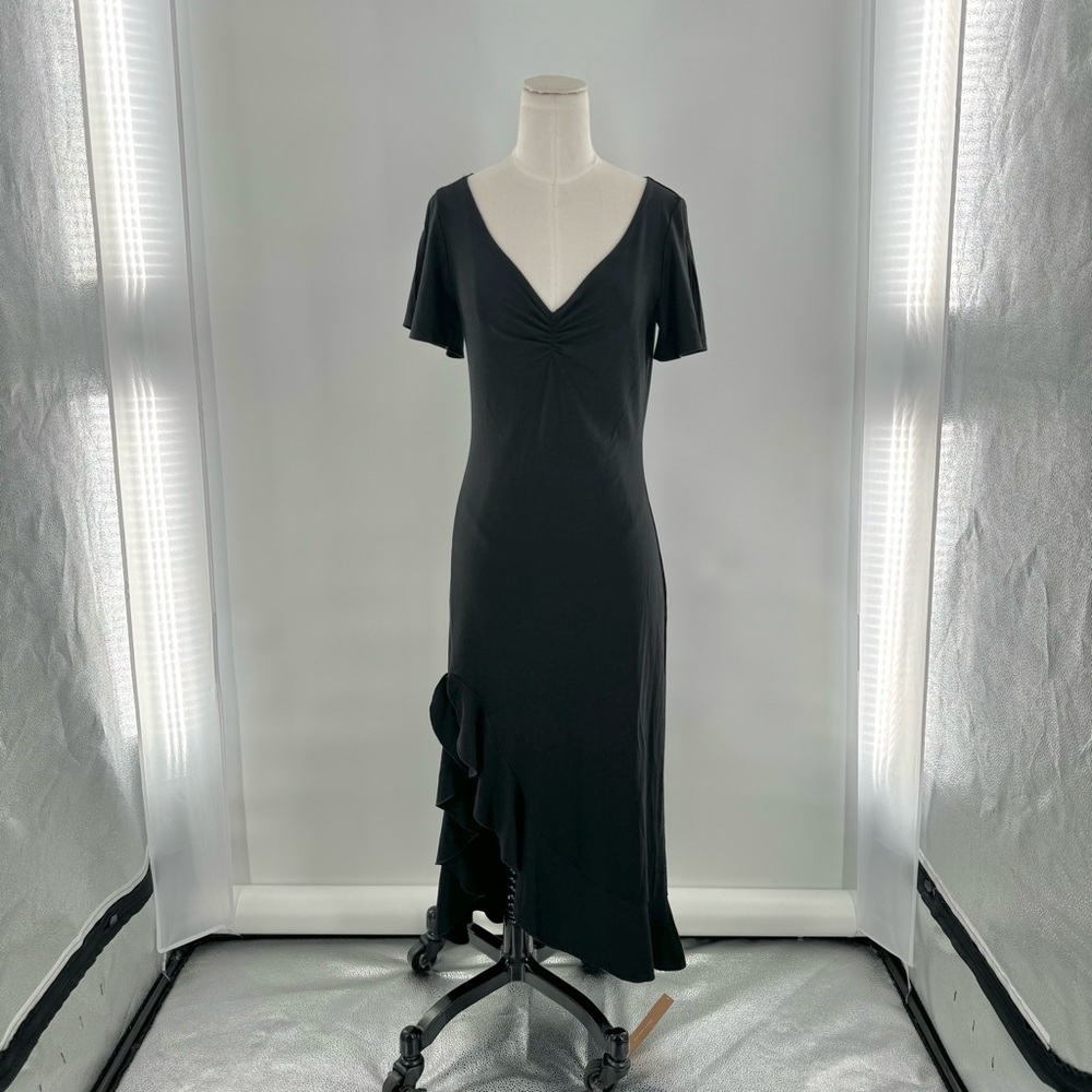 Reformation Knit Long Asymmetrical Ruffle Hem Slit Sleeve Dress Size Medium‎